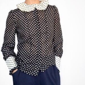 Polka Dot Sheer Black and White Blouse